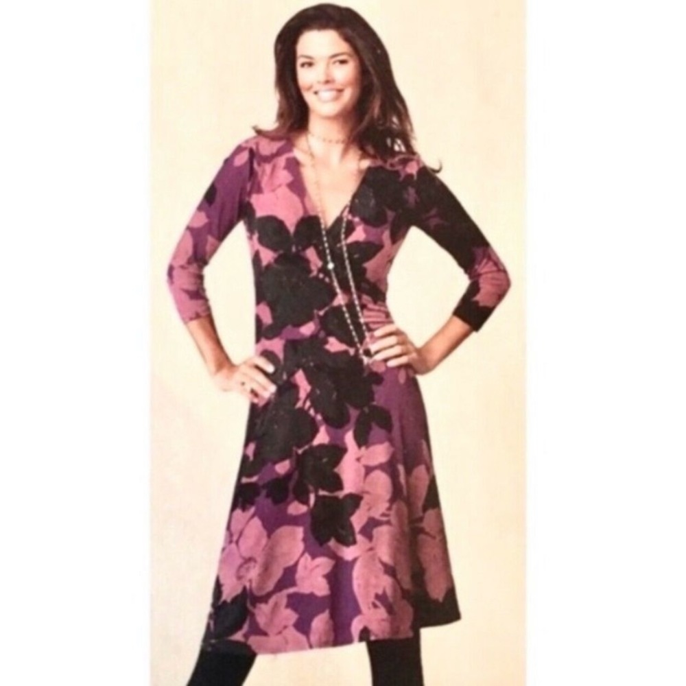 CAbi floral long sleeve wrap dress size small